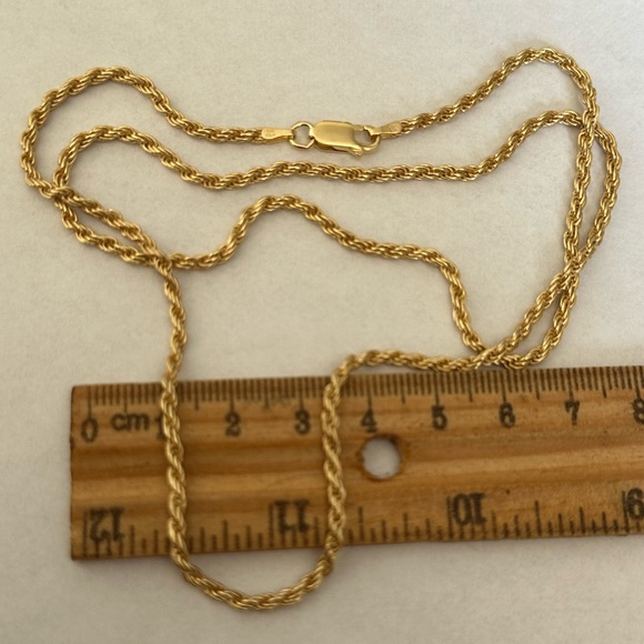 925 Silver 2mm rope chain necklace 21.75 inches unisex 18k yellow gold plated - Picture 4 of 5